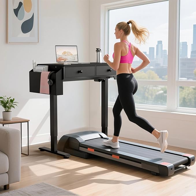 KLUVIS Electric Standing Desk with Drawers - 32 Inch Small Black Height Adjustable Sit Stand Desk with Storage for Home Office Bedroom, Study Writing Compact Stand up Computer Desks for Boys Girl Work