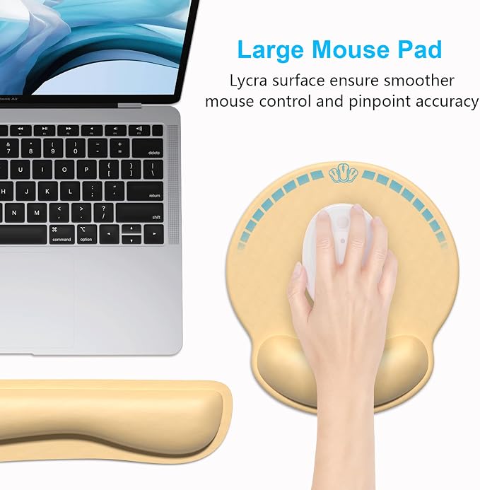 Dapesuom Keyboard Wrist Rest and Mouse Pad with Wrist Support, Cute Memory Foam Cushion for Keyboard and Mouse Set, Ergonomic Pad Rests with Non Slip Base for Easy Typing & Pain Relief, Navajo White