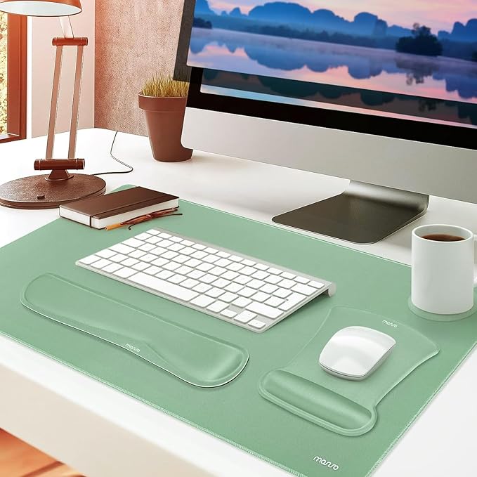 MOSISO Keyboard Mouse Pad Set, Large Gaming Mousepad&Keyboard Wrist Rest&Mouse Wrist Rest&Coaster, Ergonomic Non-Slip Mousepad&Easy Typing Cushion with Memory Foam for Home Office, Emerald Green