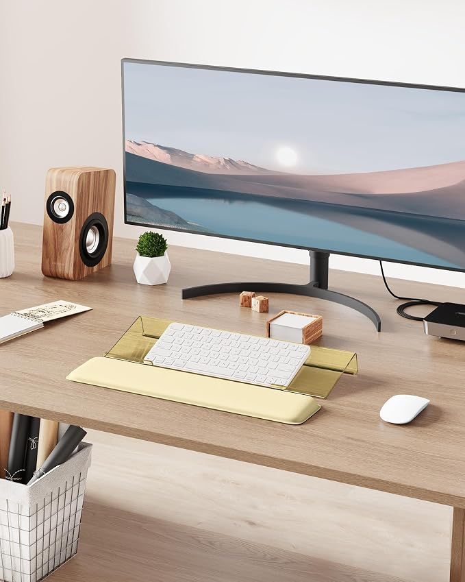Laborio Computer Keyboard Wrist Rest, Keyboard Riser Stand for Desk(Beige) | Ergonomic Acrylic Keyboard Holder, Non-slip Wrist Pad, Pain Relief for Typing, Multiple Colors