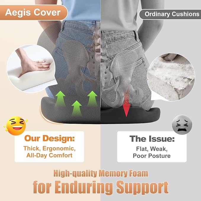 Thick Car Seat Cushion with Lumbar Support for Long Driving, Ergonomic Memory Foam Office Chair Cushion for Sciatica, Tailbone & Lower Back Relief, Ideal Gift for Drivers & Office Workers (White)
