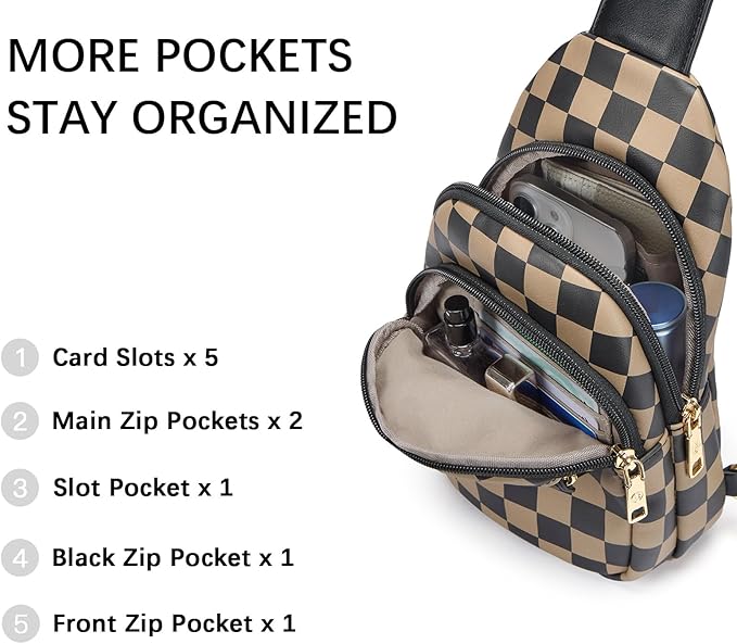 BOSTANTEN Sling Bag for Women Leather Crossbody Bags Fanny Pack Chest Bag for Travel | Adjustable Wide Strap, Small, Anti Theft, Lightweight, Multi Pockets and Carrying Way, Card Slot, Cute Trendy for Everyday