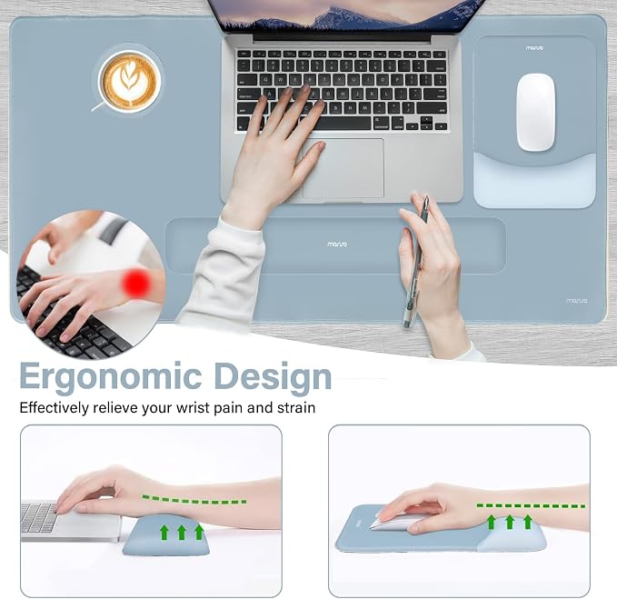 MOSISO Keyboard Mouse Pad Set, Large Gaming Mouse Pad&Keyboard Wrist Rest | Rectangular Mousepad with Wrist Rest&Coaster, Ergonomic Non-Slip&Easy Typing Pad with Curved Silicone Lining, Aquamarine