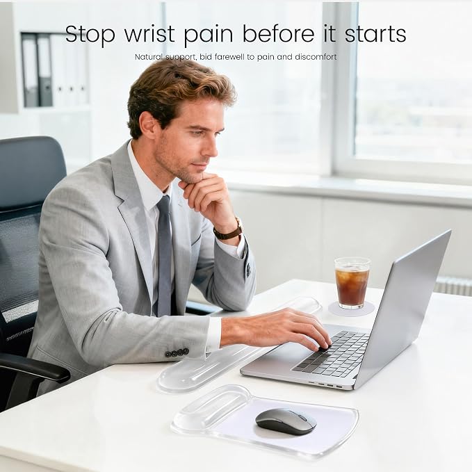 Ospelelf Clear Mouse Pad with Wrist Rest and Ergonomic Gel Keyboard Hand Wrist Set, Support for Typing Gaming, Relieve Wrist Pain, Cool & Easy to Clean, for Office, Programmer, Home Computer Use