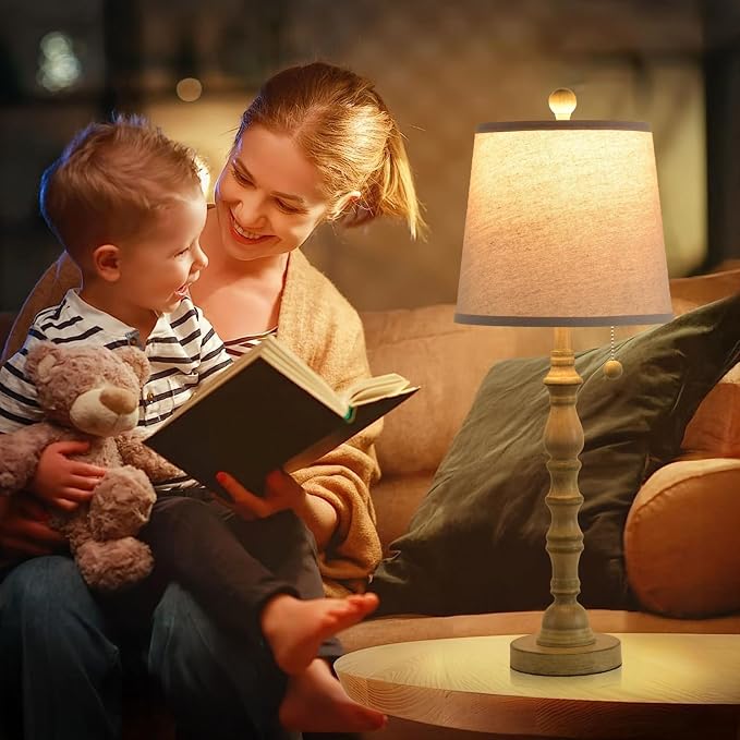 Lamps Set of 2 Modern Farmhouse Table Lamp Bedside Reading Lamps Living Room End Tables Set Lamps for Night Stands Bedroom Night Lamp,High 26.26 Inch,White,Sepia Fabric Lamp Shade,Bulb Not Included