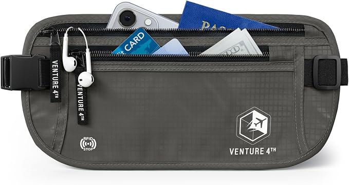 VENTURE 4TH Travel Money Belt, RFID Blocking Passport Holder - Gray