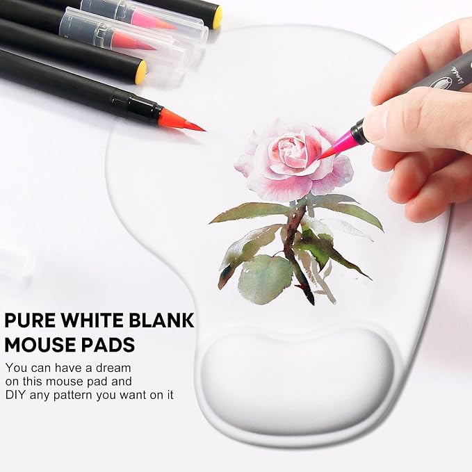 JIKIOU Ergonomic Mouse Pad with Gel Wrist Rest 2 Pack, Portable Small Blank | Upgraded-Prevent Gel Leakage, Ergonomic Design for Pain Relief, Cooling Gel filled, Smooth Lycra Surface, Non-Slip PU Base