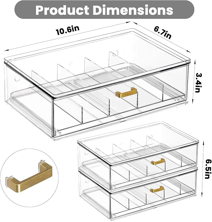 LALOBLUE Clear Acrylic Sunglasses Organizer, Stackable Eyeglass Storage Case with Gold Handles, Glasses Display Holder