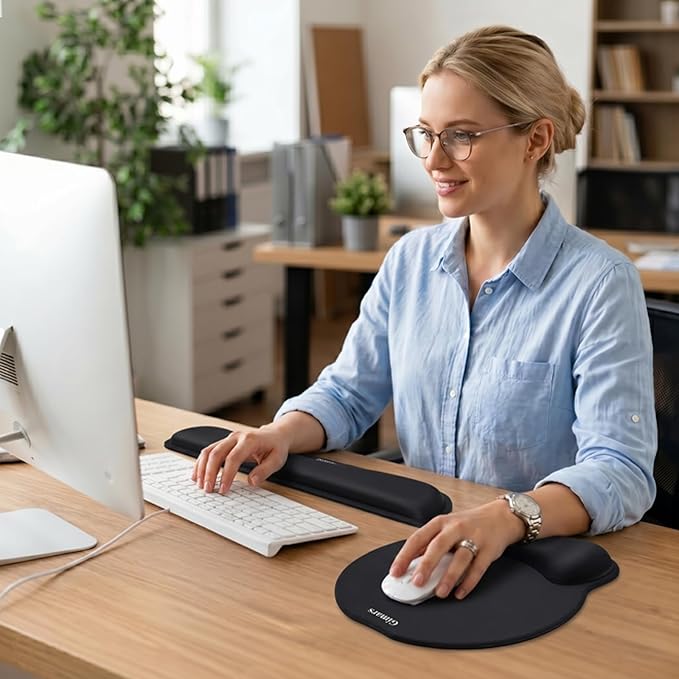 Gimars Upgrade Enlarge Superfine Fibre Soft Smooth Gel Ergonomic Mouse Pad Wrist Support and Keyboard Wrist Rest for Computer, Laptop, Mac, Gaming and Office, Durable, Comfortable and Pain Relief
