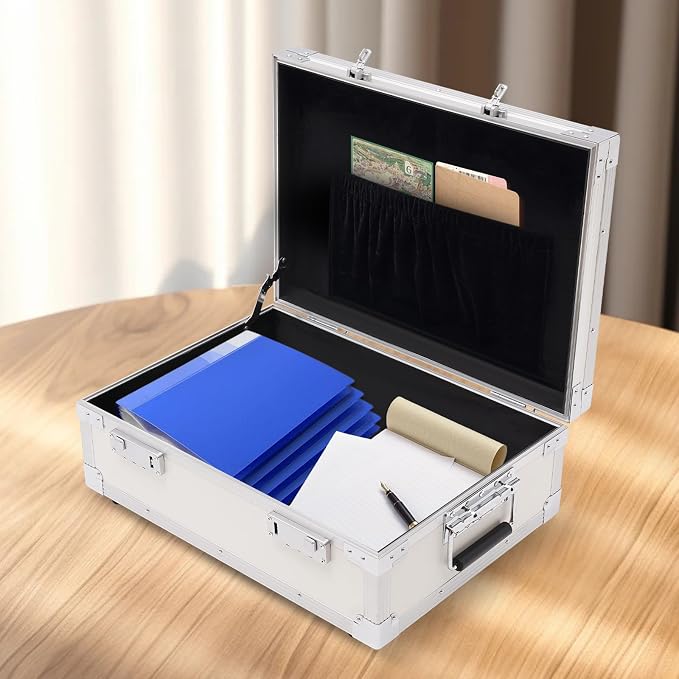 Document Organizer with Lock Fireproof Safe Box with Bilateral Code Lock Chest Safe with Carrying Handle to Secure Money Jewelry Documents (Silver)