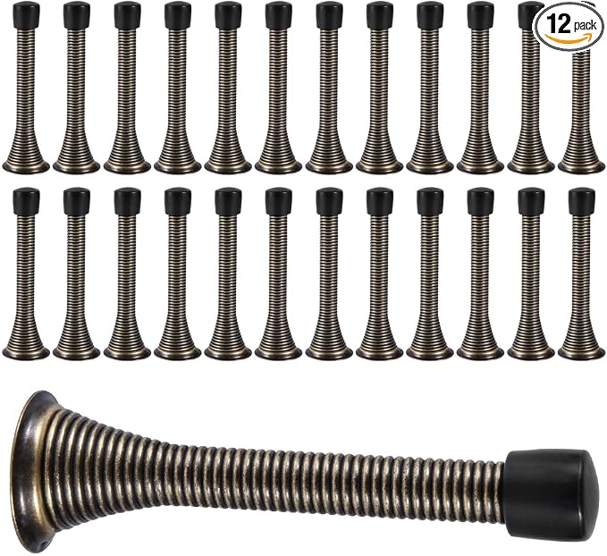 KISEER 24 Pack Spring Door Stops 3 1/4 Inch Flexible Heavy Duty Spring Door Stopper with RustProof Screw Rubber Bumper Tips (Oil Rubbed Bronze)