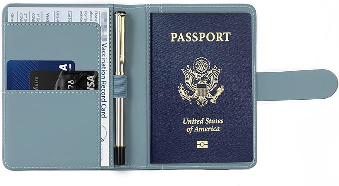 Melsbrinna Premium Leather Passport Holder Covers Case, Waterproof Rfid Blocking Travel Wallet Passport Holder with Pen Holder, Cute Passport Book for Women/Men