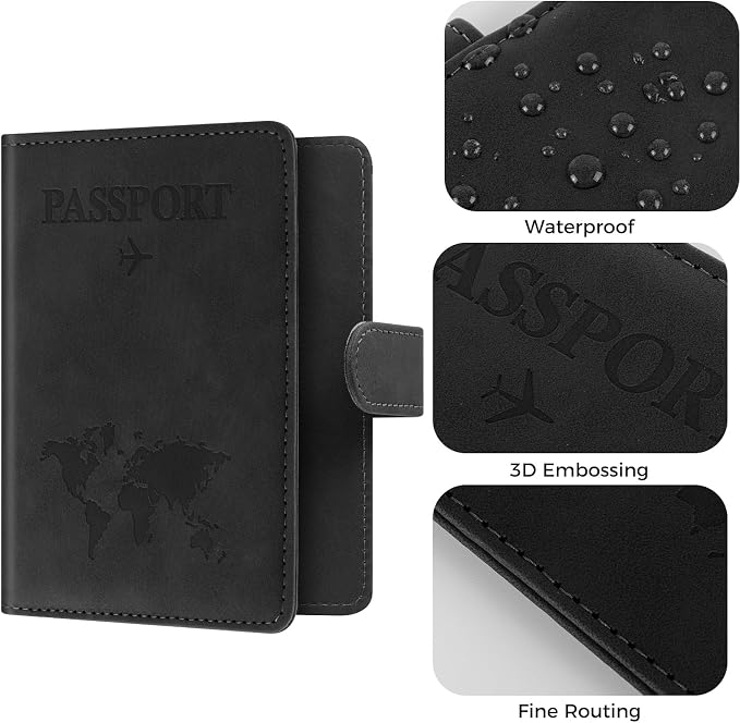 3-Pack Passport Holder + 2 PVC Covers, RFID, PU Leather(Black) | Waterproof,scratchproof, dustproof. Lightweight, slim. Keeps cards & travel docs organized for men & women