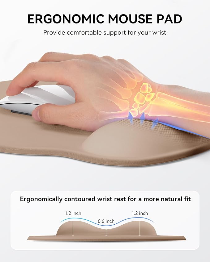 Mouse Pad with Wrist Rest for Desktop Large Ergonomic Mouse Mat(Coffee) | 10.6''L x 9''W Size, Gel Wrist Support, Non-slip Base, Washable Surface, Laptop Mousepad