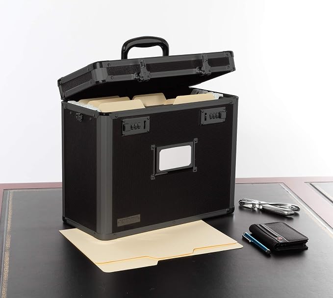 Vaultz File Organizer Storage Box - 14 x 7 x 12.19 Inch Letter Size, Portable Locking Storage Totes with Dual Combination Locks for Filing Office Documents - Super Tactical | Dual combination locks for security, portable design for filing office docume...