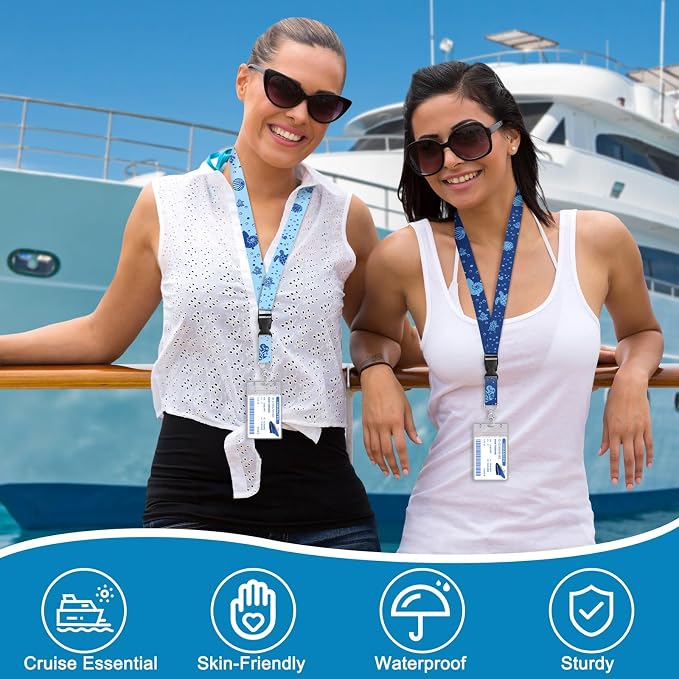 HONSIO 6 Pack Cruise Lanyard for Ship Cards, Cruise Essentials 2026, Ocean | Detachable Lanyards with Waterproof ID Badge Holders, Cruise Must Have for Carnival, Royal Caribbean, NCL