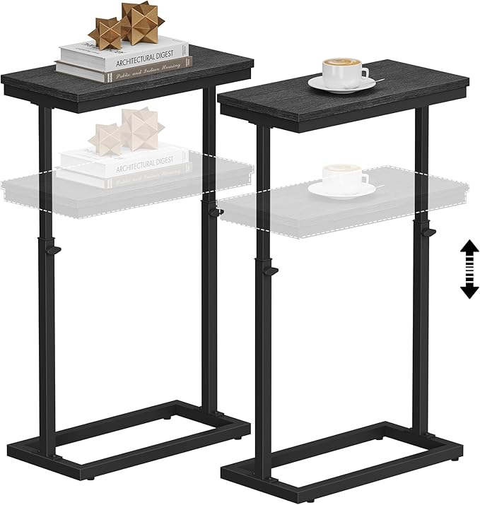 TUTOTAK End Table, Side Table, Tall Couch Table, Sofa Table, Set of 2 | for living Room, Bedroom, Black TB01BK0832