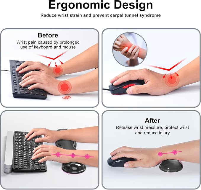 MOKURU Gel Keyboard and Mouse Wrist Rest Set, Comfort Ergonomic Wrist Support, for Wrist Pain Relief, Computer Keyboard Wrist Rest (Black)