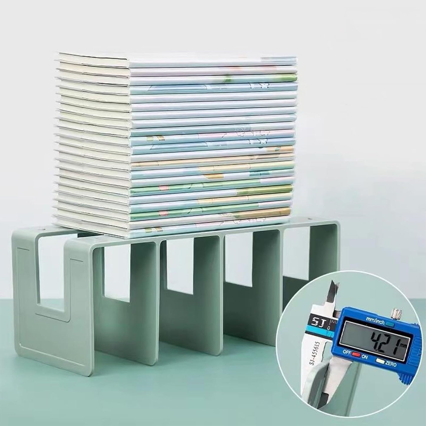 2PCS Acrylic File Organizer for Desk, Desktop Document/Mail Organizer, 4 Compartments Plastics Invisible Bookshelf Floating (12.5" x 5.7" x 5", Green)