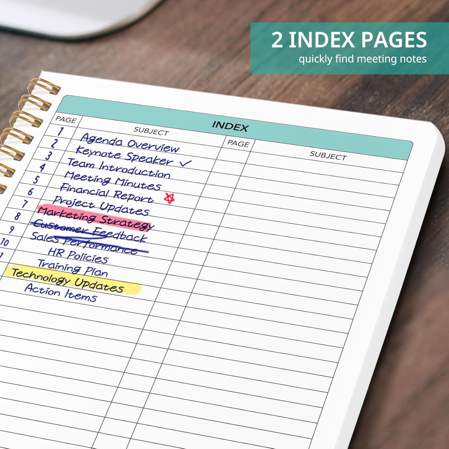 Taja Meeting Notebook for Work Organization - Work notebook with action items, Meeting Minutes Planner Notebook, Perfect Office Supplies for Men & Women - Navy Blue