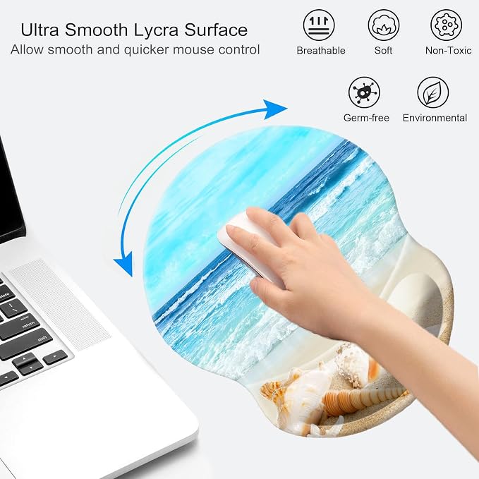 Mouse Pad with Wrist Support, Non Slip Mousepad Wrist Rest for Office, Computer, Laptop & Mac-Comfortable & Lightweight Ergonomic Support Mouse Mat(DL-Beach)