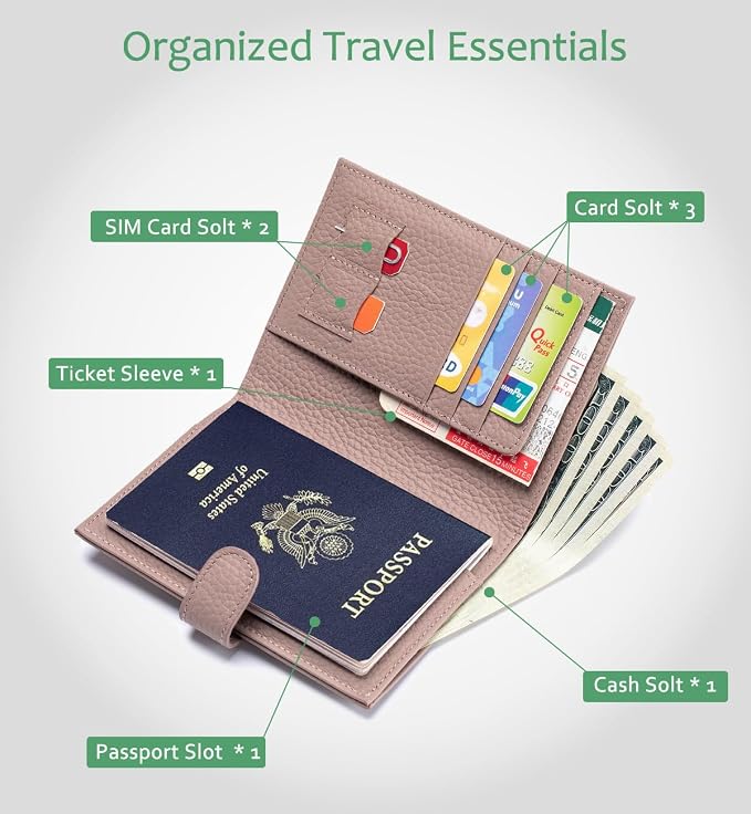 RFID Blocking Passport Holder for Travel Women Gift Box Ready | Genuine Leather Passport Cases for Travel Men, Slim Travel Wallets with Card Slots, Zipper Coin Pocket – Mauve Pink