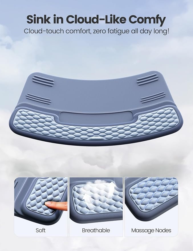 Vaydeer Wrist Rest with Keyboard Stand, Computer Wrist Support Pad, Ergonomic Keyboard Riser Holder Lift Tray with Wrist Pad, Soft Memory Foam Desk Cushion, Palm Hand Typing for Office Home Gift-Blue