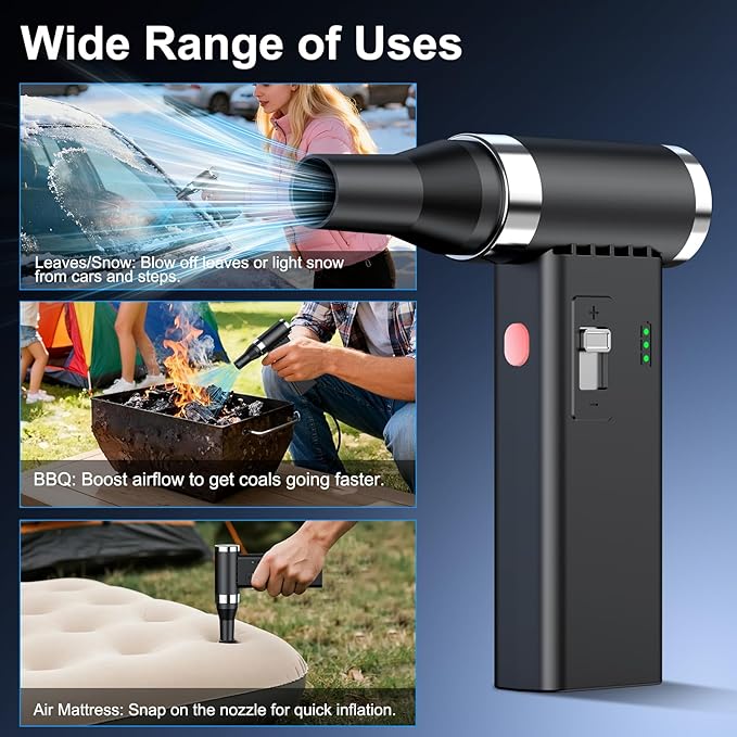 Mini Ultra-Slim Electric Compressed Air Duster, 150,000RPM Brushless Motor, Powerful Airflow for Keyboard/PC/Car, USB-C Rechargeable