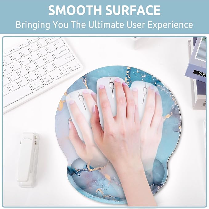 KONVINIT Ergonomic Mouse Pad with Wrist Rest, Small Mousepad with Non-Slip Rubber Base and Smooth Surface, Blue Mouse Pads for Desk, Office Desk Accessories