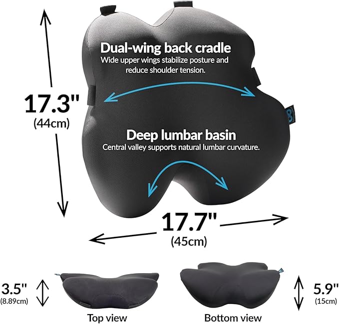 Everlasting Comfort Lumbar Support Pillow for Office Chair - Memory Foam Back Cushion for Car Seat - Promotes Better Posture, Back Pain Relief - Ideal Gaming and Desk Chairs Work and Home Essentials