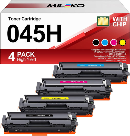 045H Toner Cartridge Set Compatible for Canon 045 Toner cartridges 045H CRG-045 for Canon MF632cdw Toner Work with Canon Color imageClass MF632Cdw MF634Cdw LBP612Cdw MF632 MF634 Laser Printer(4 Pack)