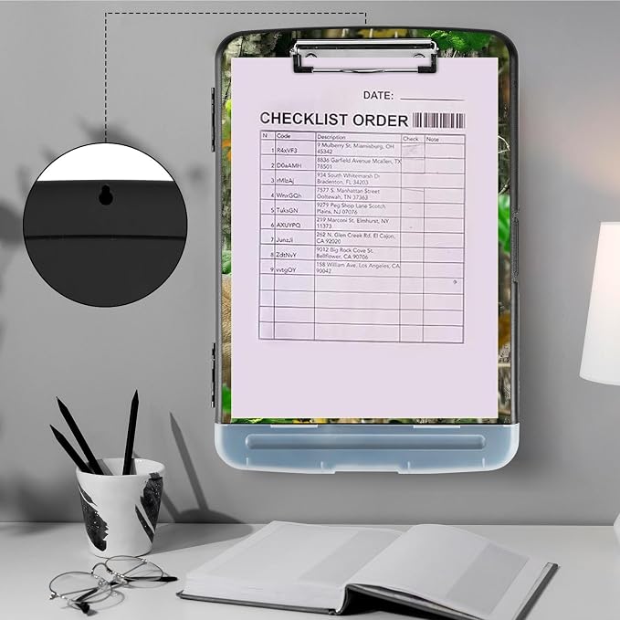Clipboard with Storage,Storage Clipboard with Pen Holder,Heavy Duty Plastic Storage Clipboard with Low Profile Clip,Teacher Must Haves,Clipboard Folder,Office Supplies,Deer Forest -1350