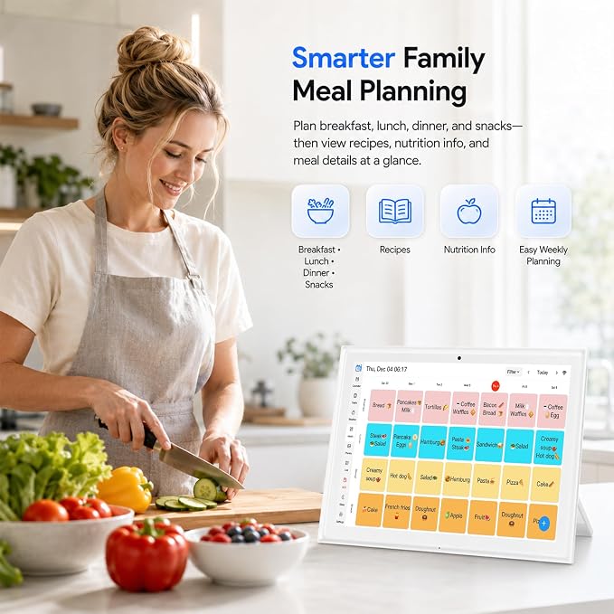 10.1" Digital Refill for Desk Calendar, Electronic Planner Replacement, Touchscreen Family Organizer with Auto-Sync, Chore Chart, Photo Frame