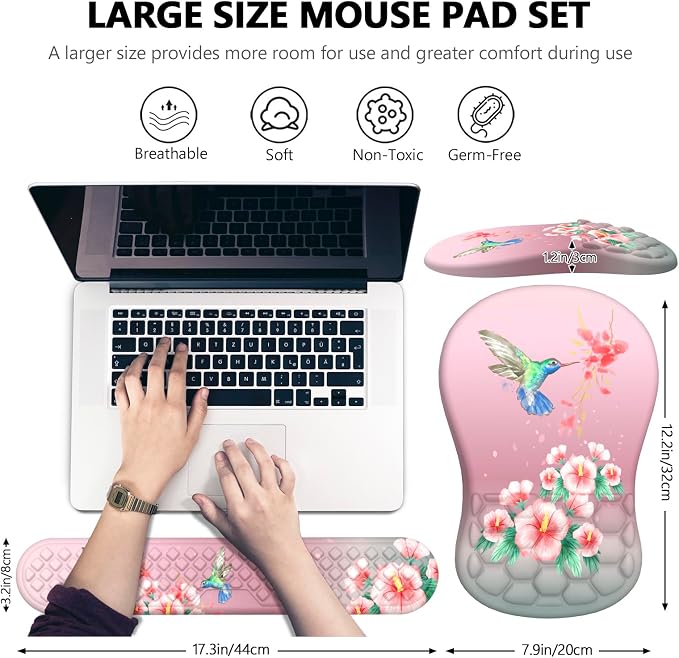 Mouse Pad with Wrist Rest & Keyboard Wrist Rest, Memory Foam