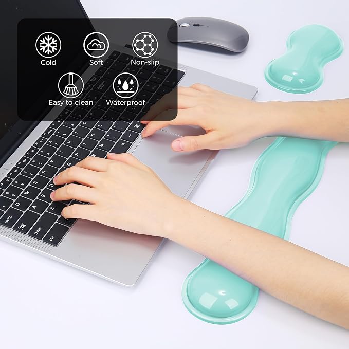 Gel Wrist Rest for Keyboard and Mouse, Wrist Rest for Keyboard, Mouse Wrist Support, Pain Relief, Cool Touch, Non-Skid, Mouse Wrist pad
