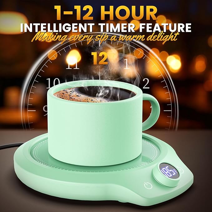 Fast Heating Mug Warmer - 4 Temp Settings & 1-12H Timer, Coffee Cup Warmer Plate for Desk Auto Shut Off, Ideal Beverage Warmer Gift for Coffee, Tea, Milk (Green)