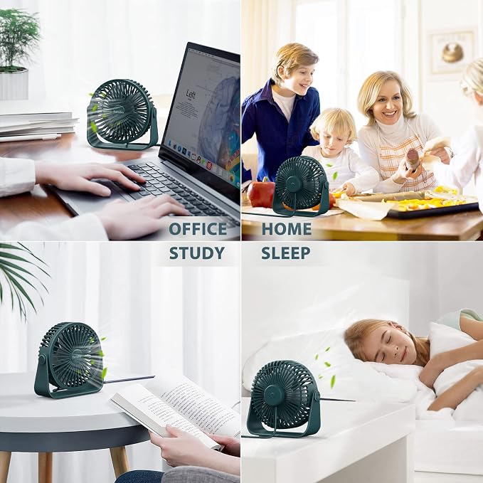 FARADAY USB Desk Fans 5 Inches Portable Table Fans 360° Head Rotation Small Personal Desktop Fan for Home Office, 3 Speeds, Deep Green