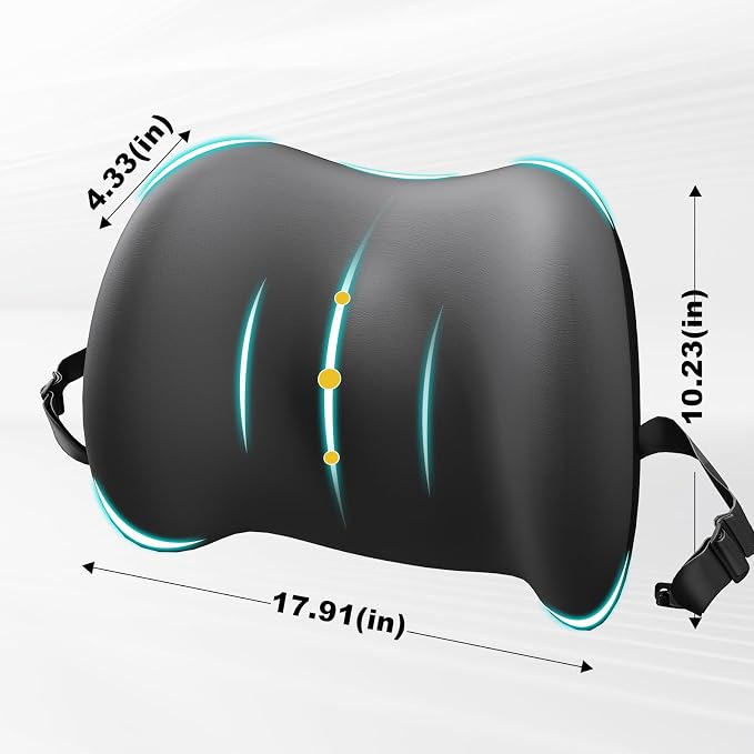 Cooling Lumbar Support Pillow for Car, Memory Foam Car Back Cushion | Cool-Touch Car Seat Back Pillow for Driving, Adjustable Strap, Cool-Touch Ergonomic Lower Back Support Pillow, Office Chairs