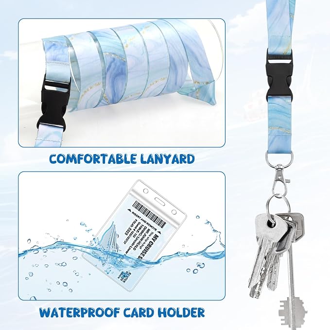 6 Pack Lanyards for Cruise Ship Cards with Waterproof ID Card Badge Holders for Royal Caribbean Cruise Essentials 2026（Marble）