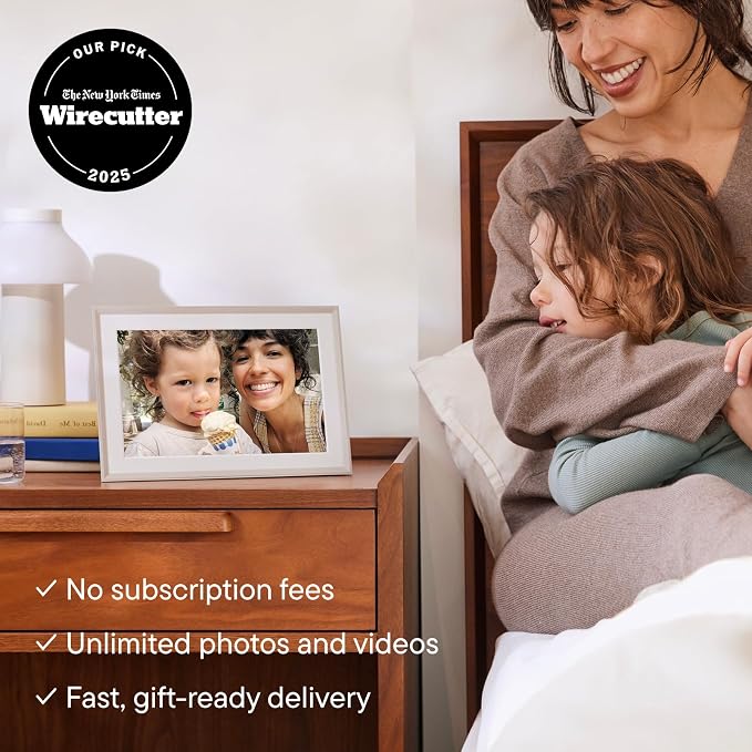 Aura 10" HD WiFi Digital Picture Frame – Free Unlimited Cloud Storage – Send Photos from Phone – No Subscription – Auto On/Off – Gift for Parents & Grandparents (White Mat, 10")