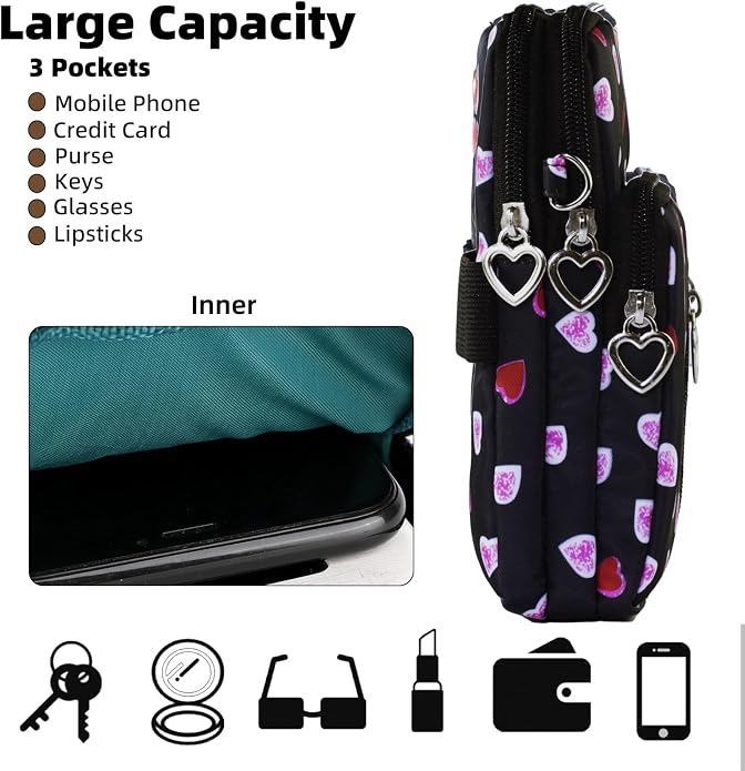 Small Crossbody Bag for Women - Mini Phone Purses with Crossbody Strap and Wallet - Nylon Arm Bag