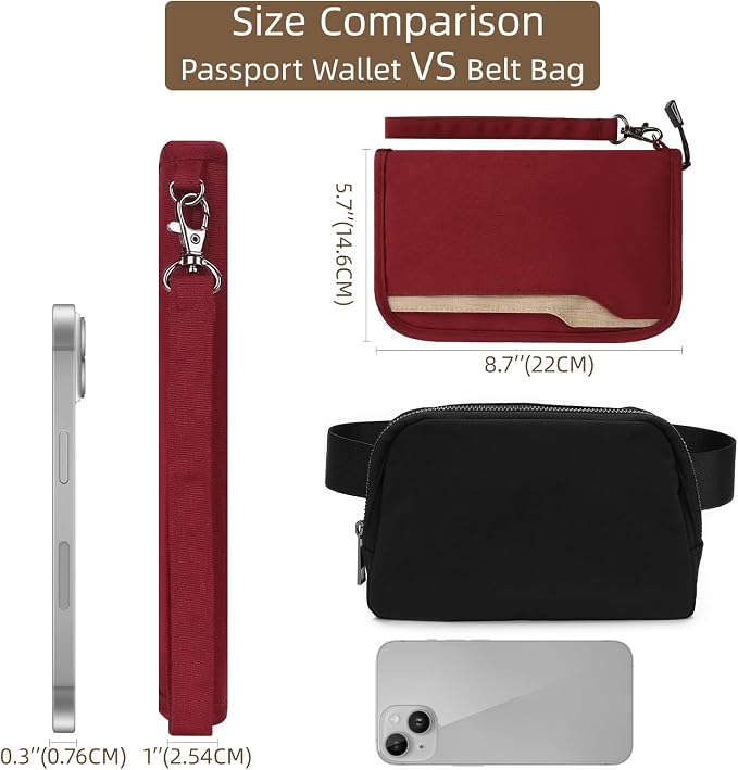 Passport Holder Family RFID Passport Wallet, Passport Holder Women/Men, Travel Wallet Documents Organizer Zipper Case with Removable Wristlet Strap, Travel Essentials for Flying