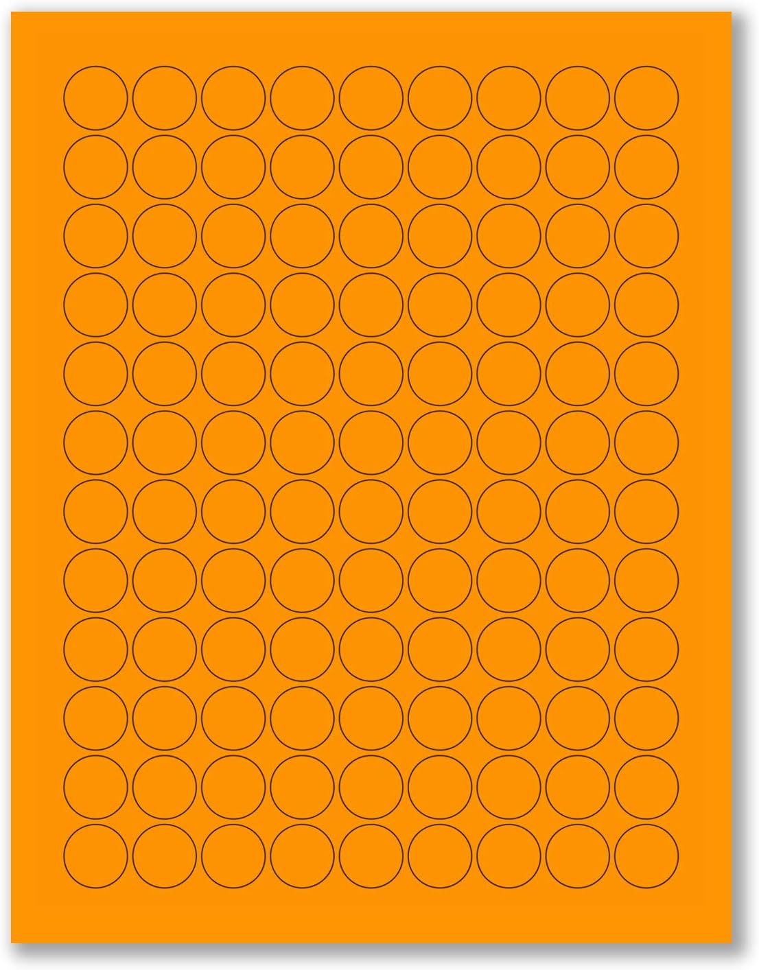 8-1/2 x 11" Fluorescent Labels for Laser & Inkjet Printer (Orange Fluorescent, 3/4" Round - 108 Per Page | 2700 Labels)