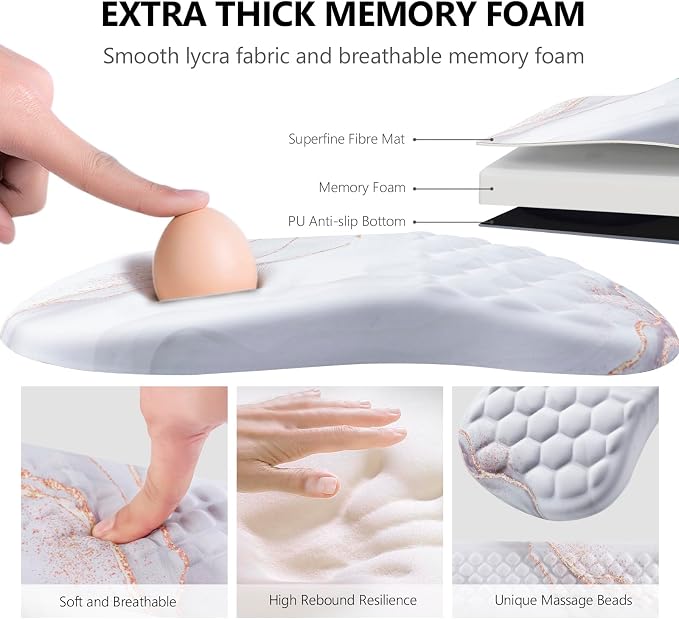 Ergonomic Mouse Pad & Keyboard Wrist Rest Set, Memory Foam | Memory Foam Wrist Cushion, Non-Slip PU Base, Massage Design, Relieves Wrist Pressure for Work, Gaming & Office Use,White