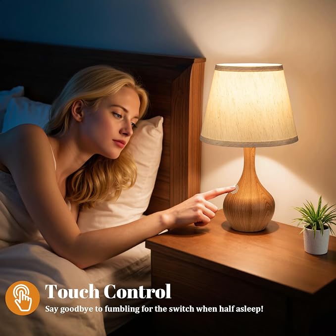 16.1" Touch Table Lamp for Nightstand, Dimmable Small Bedroom Lamp Set of 2 | Touch Control, Set of 2, Bulb Included, Wood-paint Bedside Lamps for Desk, Night Stands, Living Room, End Table, Corded