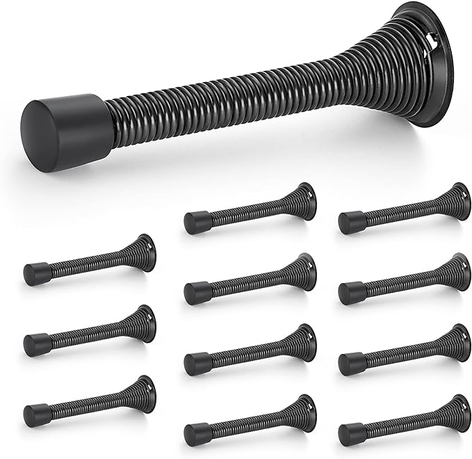 Ravinte Door Stoppers, 12 Pack Black Spring Door Stops with Rubber Bumper, Door Stoppers for Bottom of Door