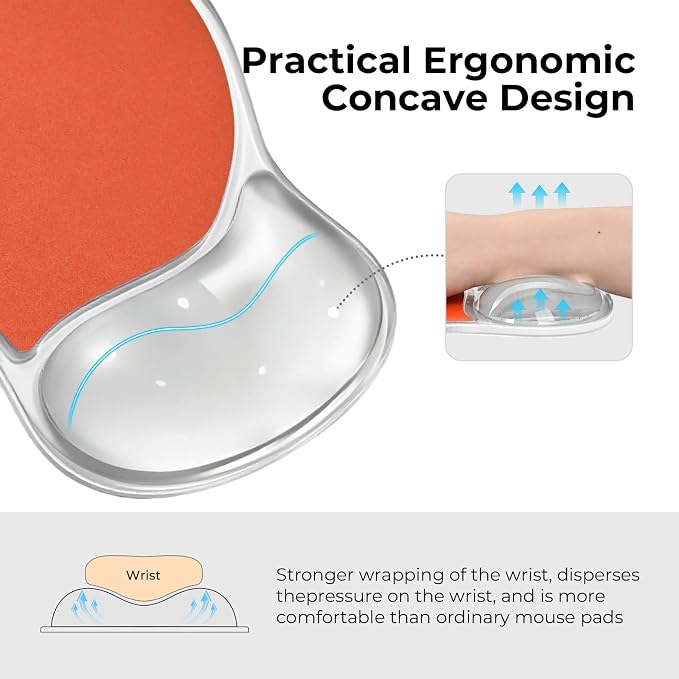 EooCoo Ergonomic Washable Mouse Pad with Gel Wrist Rest Support | Middle Concave Design for Natural Wrist Alignment, Non-Slip Base Mousepad, Carpal Tunnel Relief, Office Desk Accessories