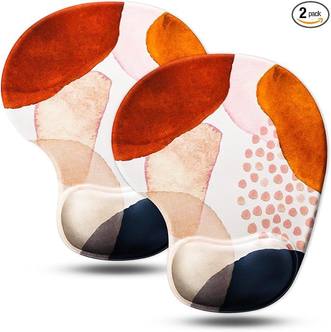 JIKIOU Ergonomic Mouse Pad with Gel Wrist Rest 2 Pack, Portable Small Boho | Upgraded-Prevent Gel Leakage, Ergonomic Design for Pain Relief, Cooling Gel filled, Smooth Lycra Surface, Non-Slip PU Base