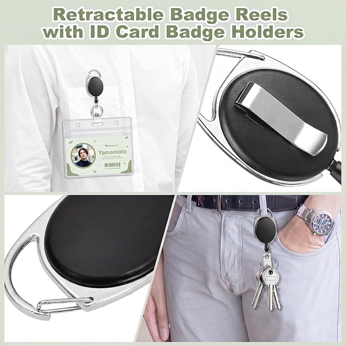 2 Pack ID Badge Holder with Badge Reels Retractable Clip Heavy Duty Horizontal Clear ID Card Badge Holders for Work Office Student Nurse