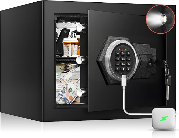 2.4 Cu Ft Large Home Safe Box, Fire Proof Safe with Type-C Port | Steel Security Box with Digital Electronic Keypad, Removable Shelf, Safety Lock Box for Office Documents Money Jewelry Gun